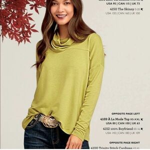 Cabi Womens Size L Relaxed‎ Fit Ease Turtleneck Shirt Moss Gold Long Sleeve